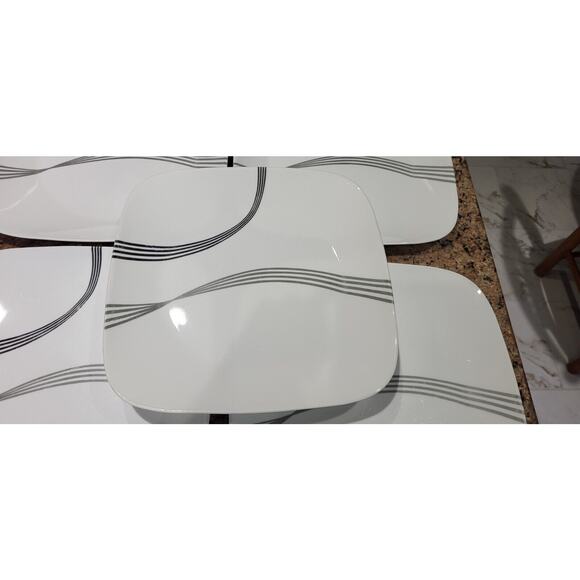 Corelle Urban Arc 10.5" Square White Dinner Plates Set of 5 Gray/Black Stripes - Picture 5 of 13
